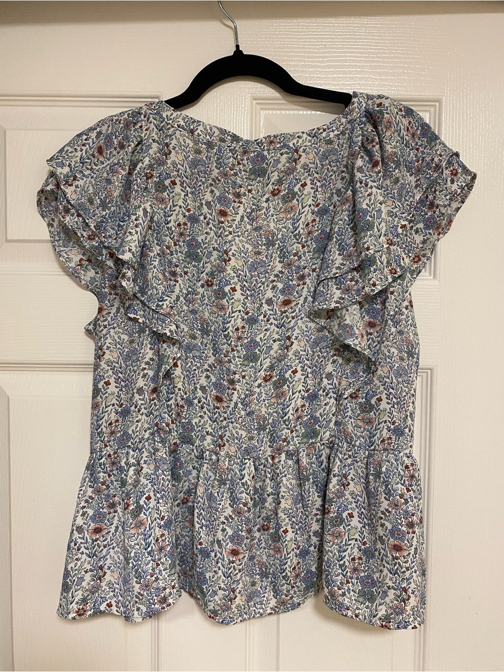 Rose & Olive Light Blue Floral Ruffle Peasant Blouse - Picture 2 of 4
